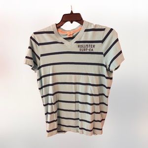 Hollister Surf CA V-neck T-shirt turquoise with navy stripes, Large